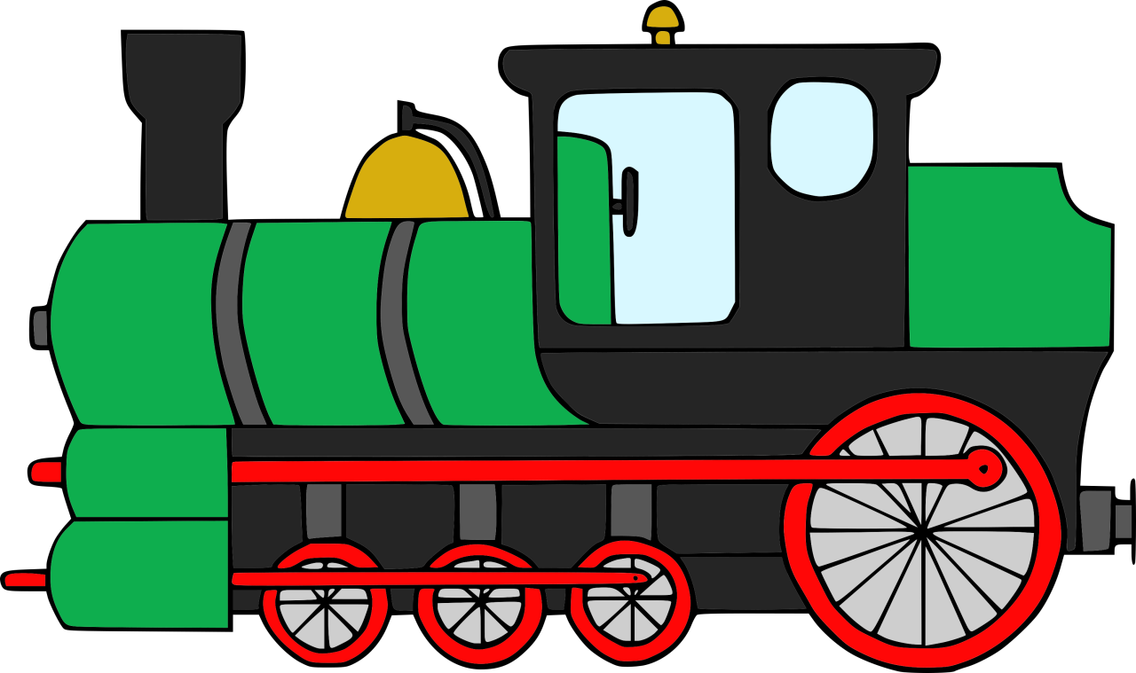 Autorská ilustrace vlaku parní lokomotiva zelená Hravé stroje